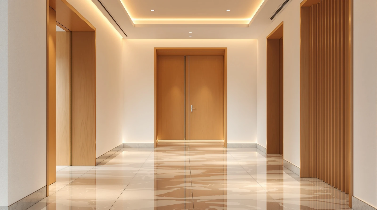 スマートロック 予約システム 連携 - Modern minimalist Japanese hotel corridor with war