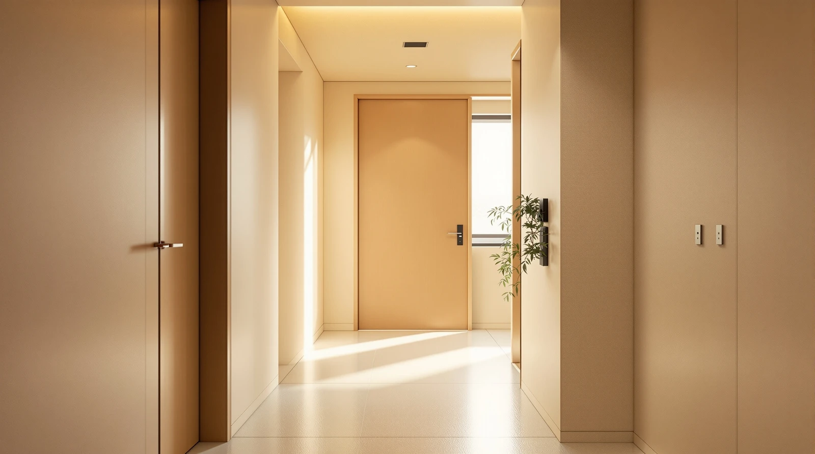スマートロック 電源方式 選び方 - Modern Japanese apartment entrance corridor with w