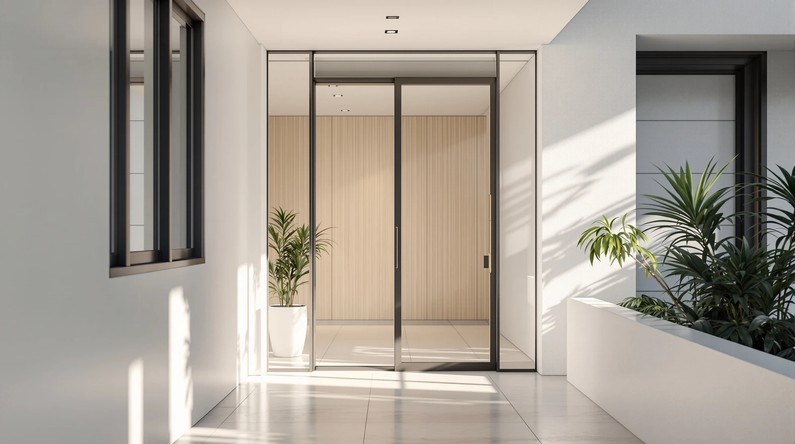 サブスク 型 スマートロック とは - Modern Japanese small office entrance with a glass